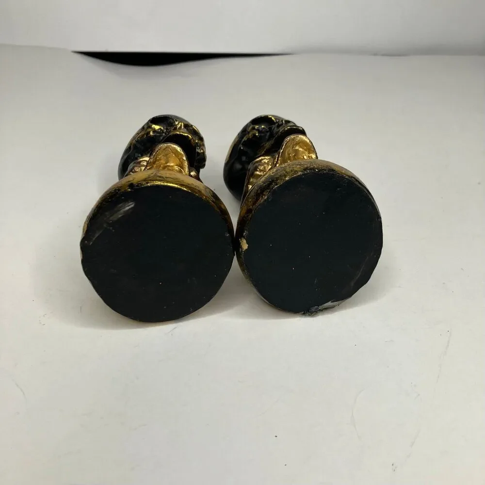 2 Skeleton Halloween Gold Resin Candle Stick Holders 5”